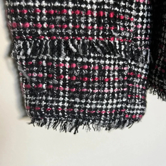 Chico"s Black Pink Plaid Tweed Fringe Blazer Size XL - Picture 3 of 9